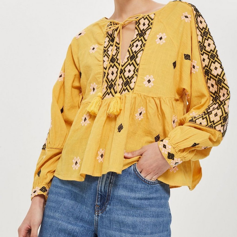 Topshop Smock Blouse in Yellow